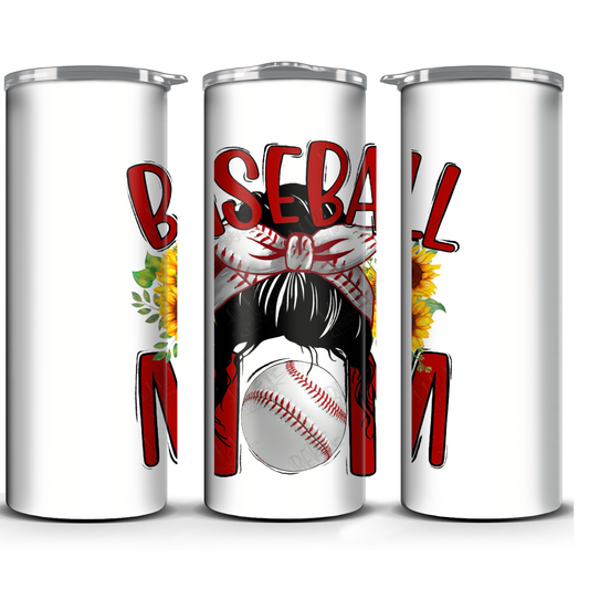 20oz Straight Hot & Cold Tumbler Cup Baseball Mom Messy Bun